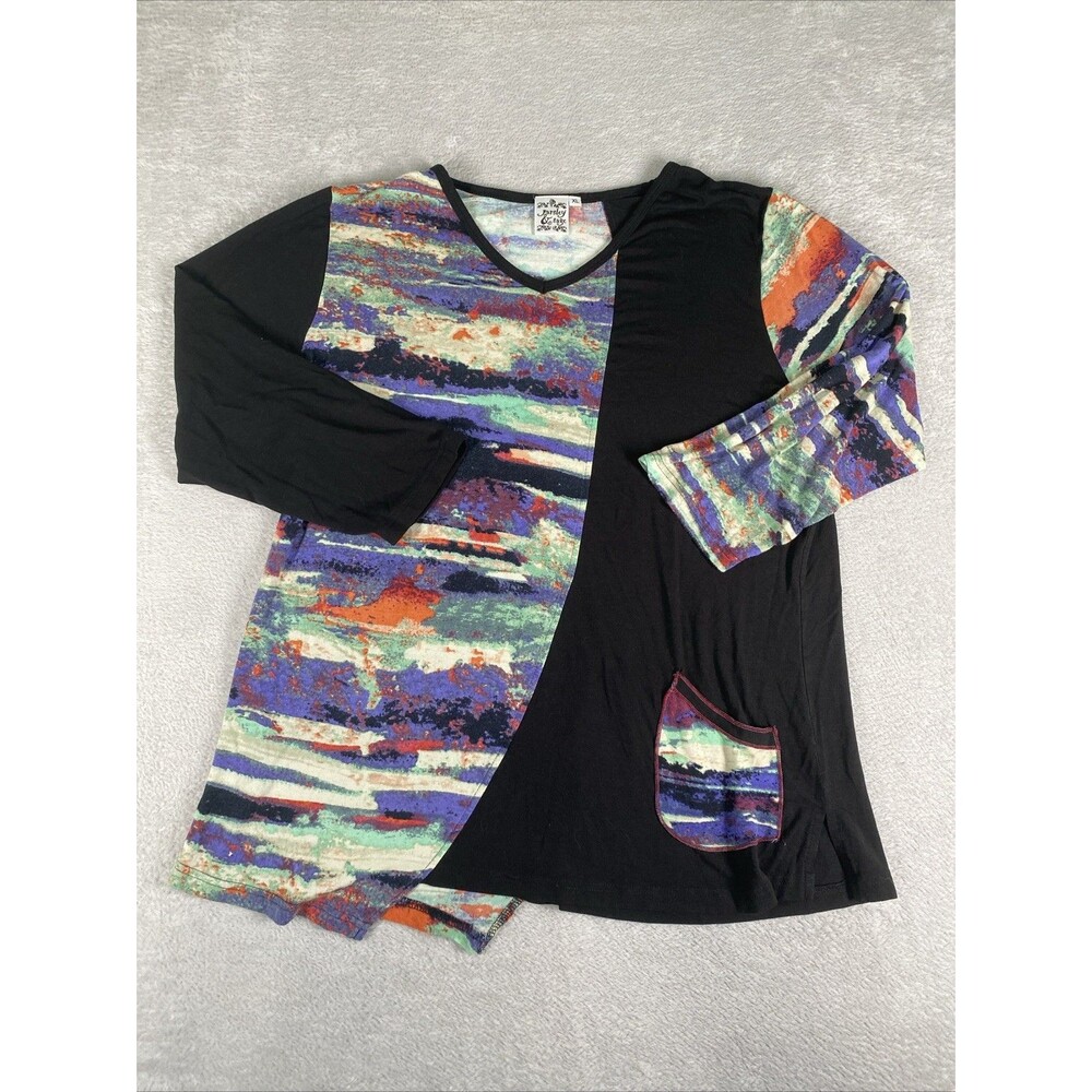 Parsley & Sage Tunic Top XL  3/4 Sleeve Pocket Artsy Boho Patchwork
